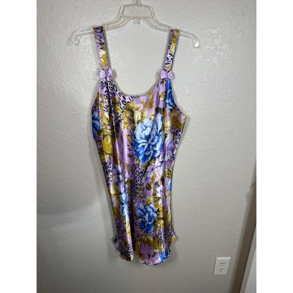 Vintage Set Sante Classics Floral Leopard Print Purple Robe & Slip Set - Size M - Picture 6 of 7